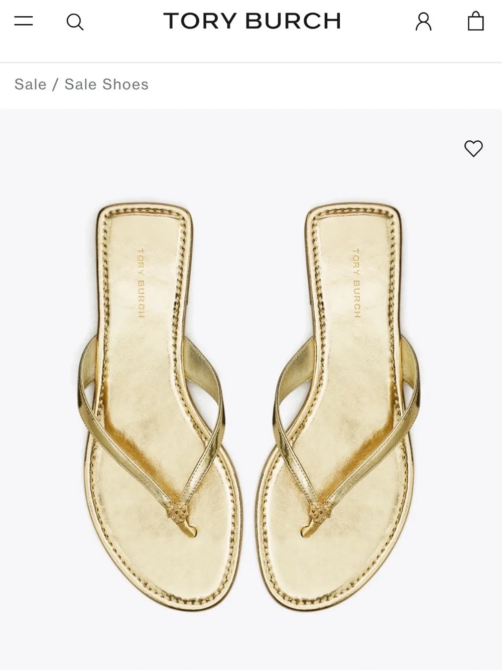 Tory Burch Gold Metallic Leather Thong Sandals